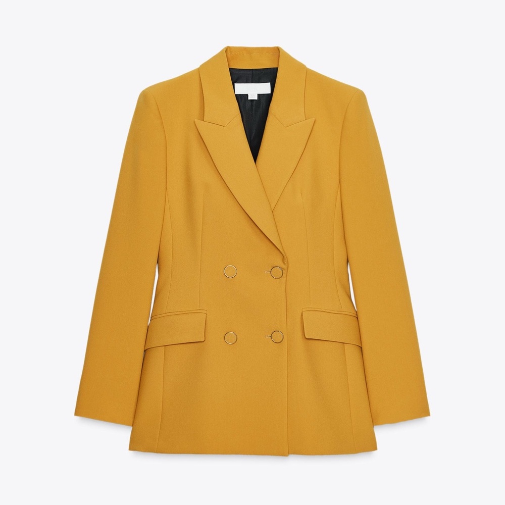 Zara Women's Yellow Double-Breasted Blazer